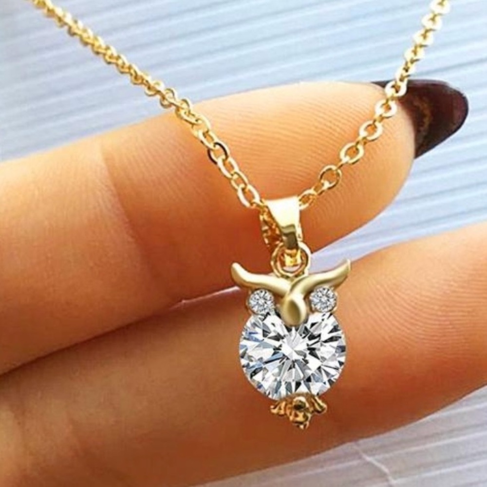 Owl Gold & Zircon Pendant Necklace